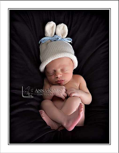 Newborn baby boy in bunny hat, curled up infant, baton rouge newborn photographer